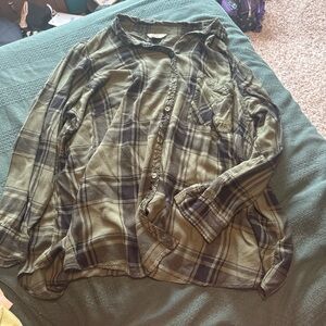 Terra & Sky Olive Plaid Button Down Shirt